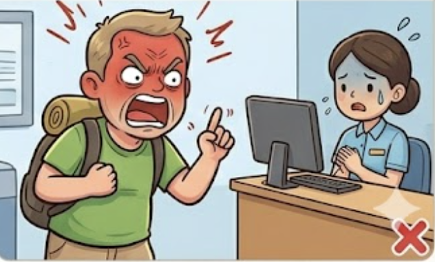 Don't: shout or lose temper at service staff in public